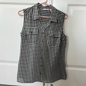 Notations Checked Button Down Sleeveless Shirt